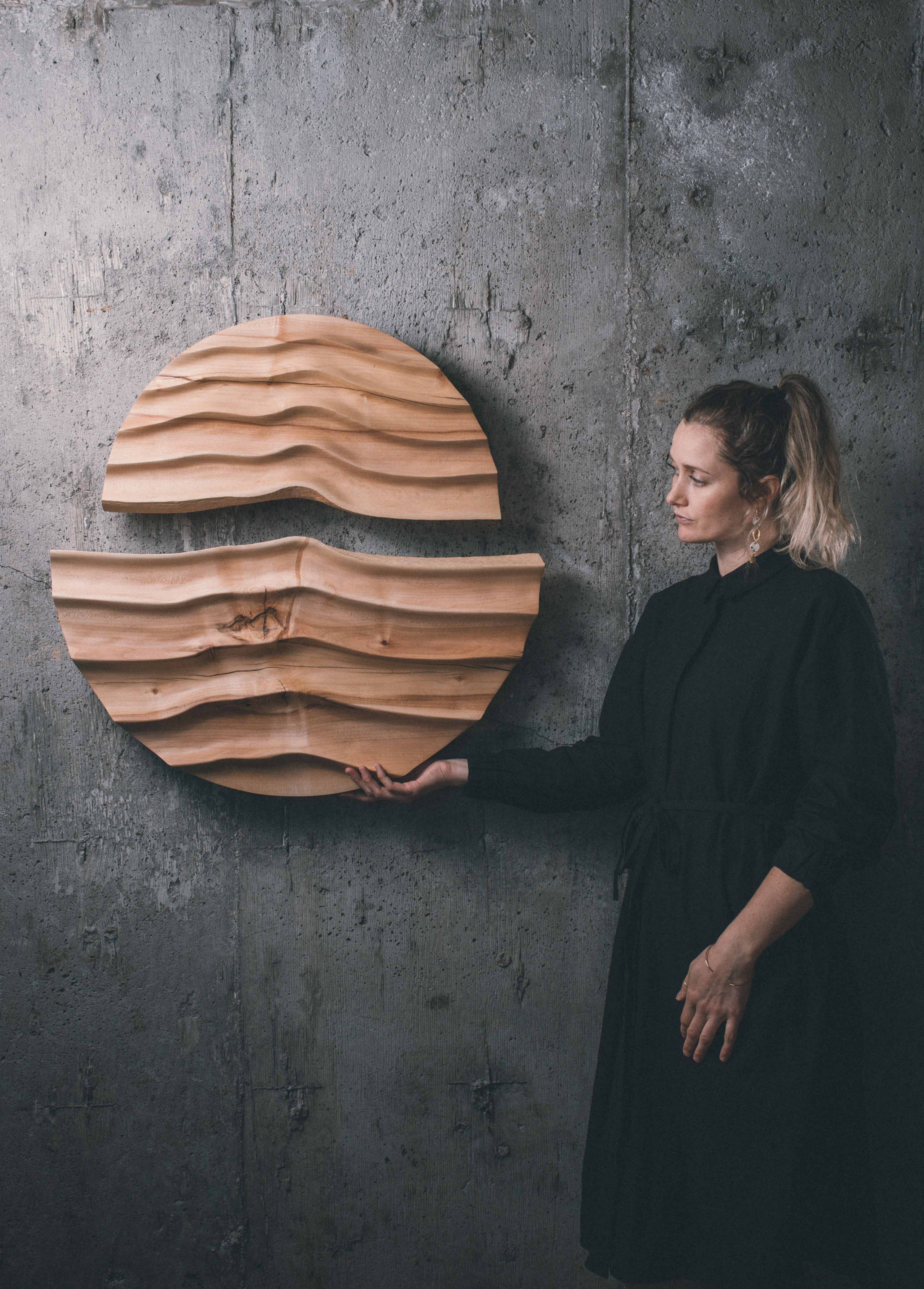Two-piece natural wood wall decor made by artist and designer, Jak. Natural Designs